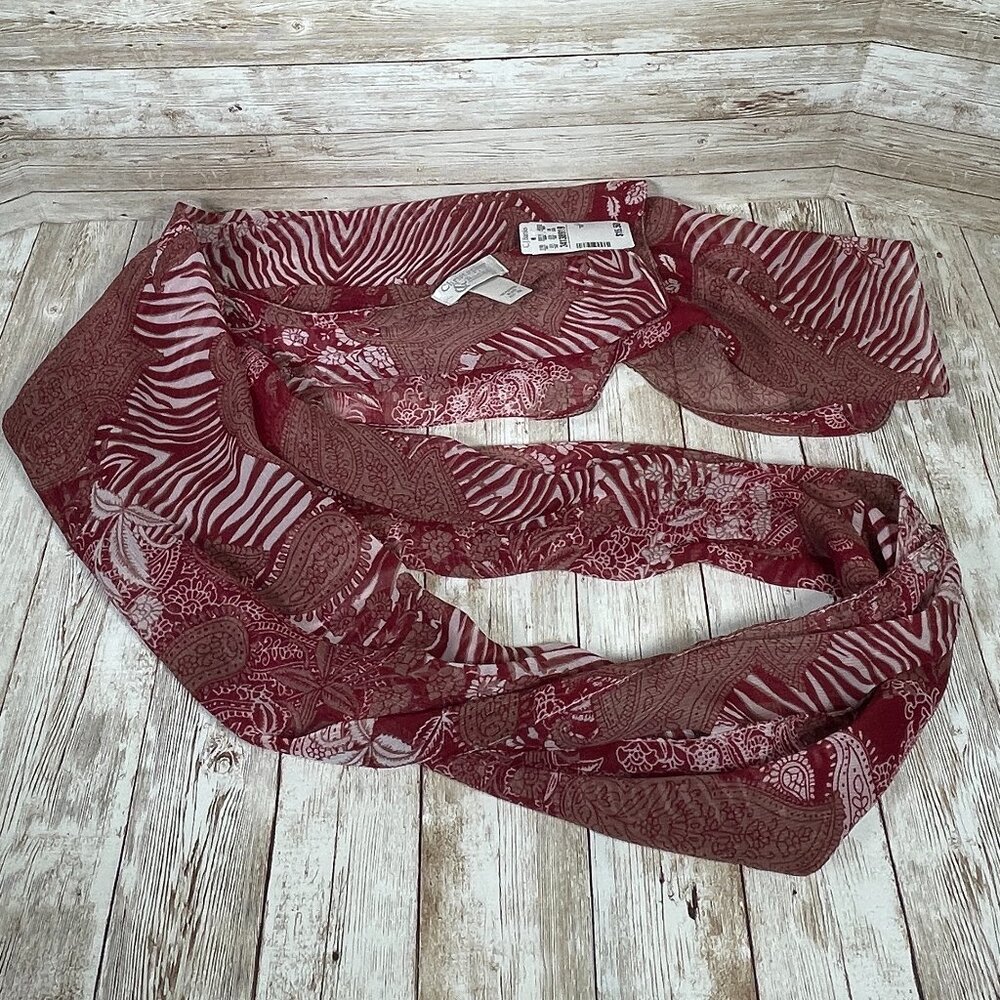 CJ BANKS Rectangle Scarf Maroon Paisley Floral Stripe 100% Polyester  74"×16.5"